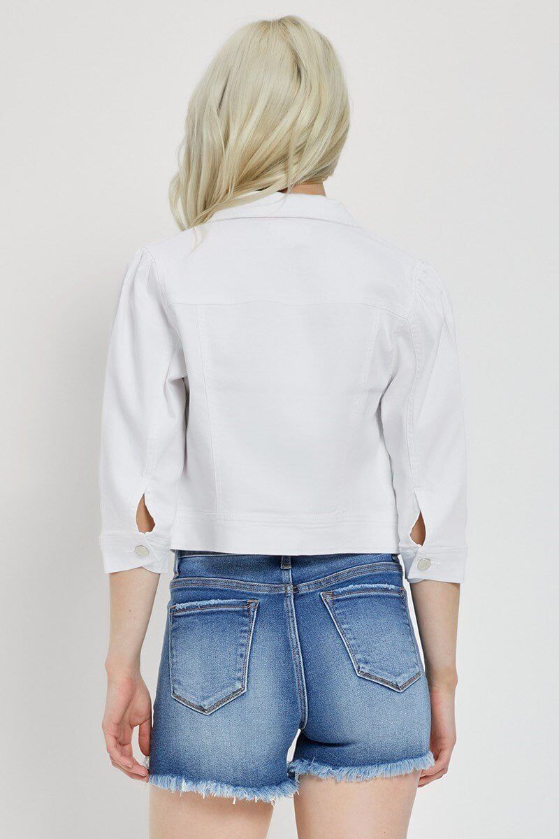 White Crop Jean Denim Jacket - Lavender Hills BeautyRisen Jeans
