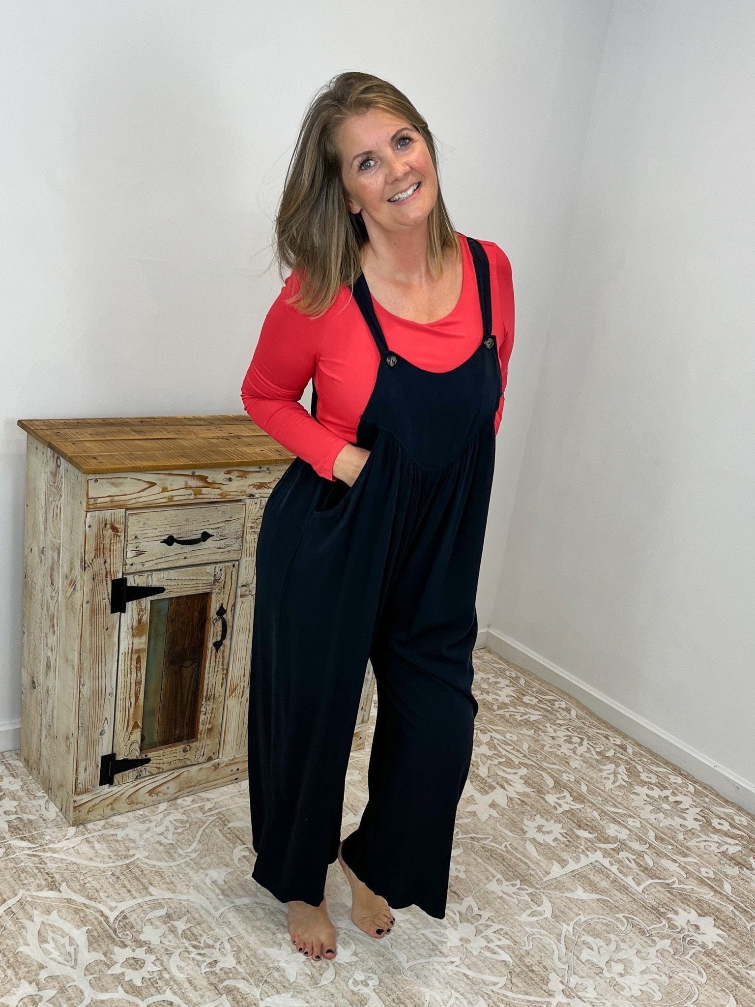 Black Wide Leg Overalls Romper Jumpsuit - Lavender Hills BeautyZenanaQP - 7326Y - BLK - S
