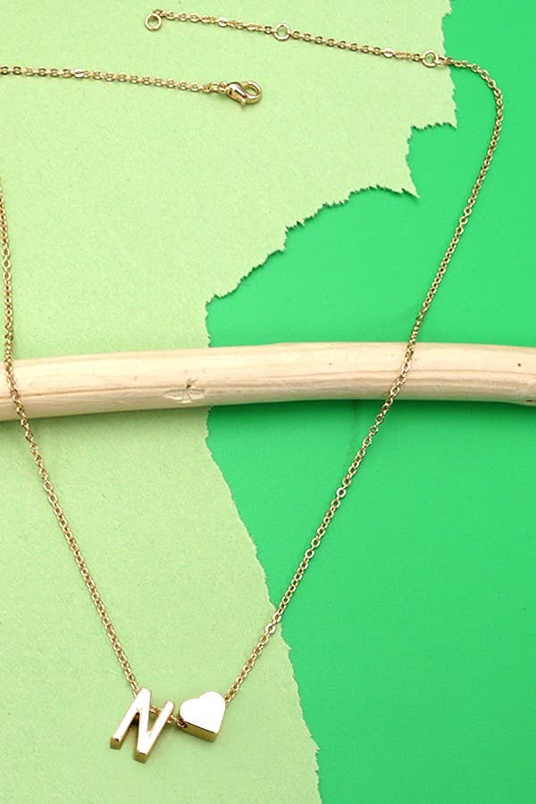 Monogram Initial with Heart Charm Brass Necklace - Lavender Hills BeautyJOSSLYN by wall to wall80N150-N