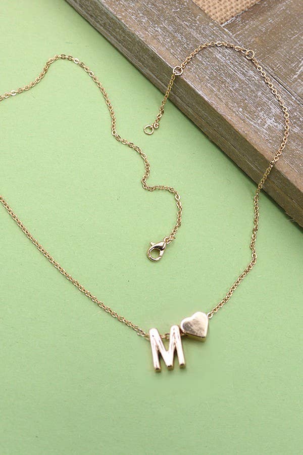 Monogram Initial with Heart Charm Brass Necklace - Lavender Hills BeautyJOSSLYN by wall to wall80N150-M