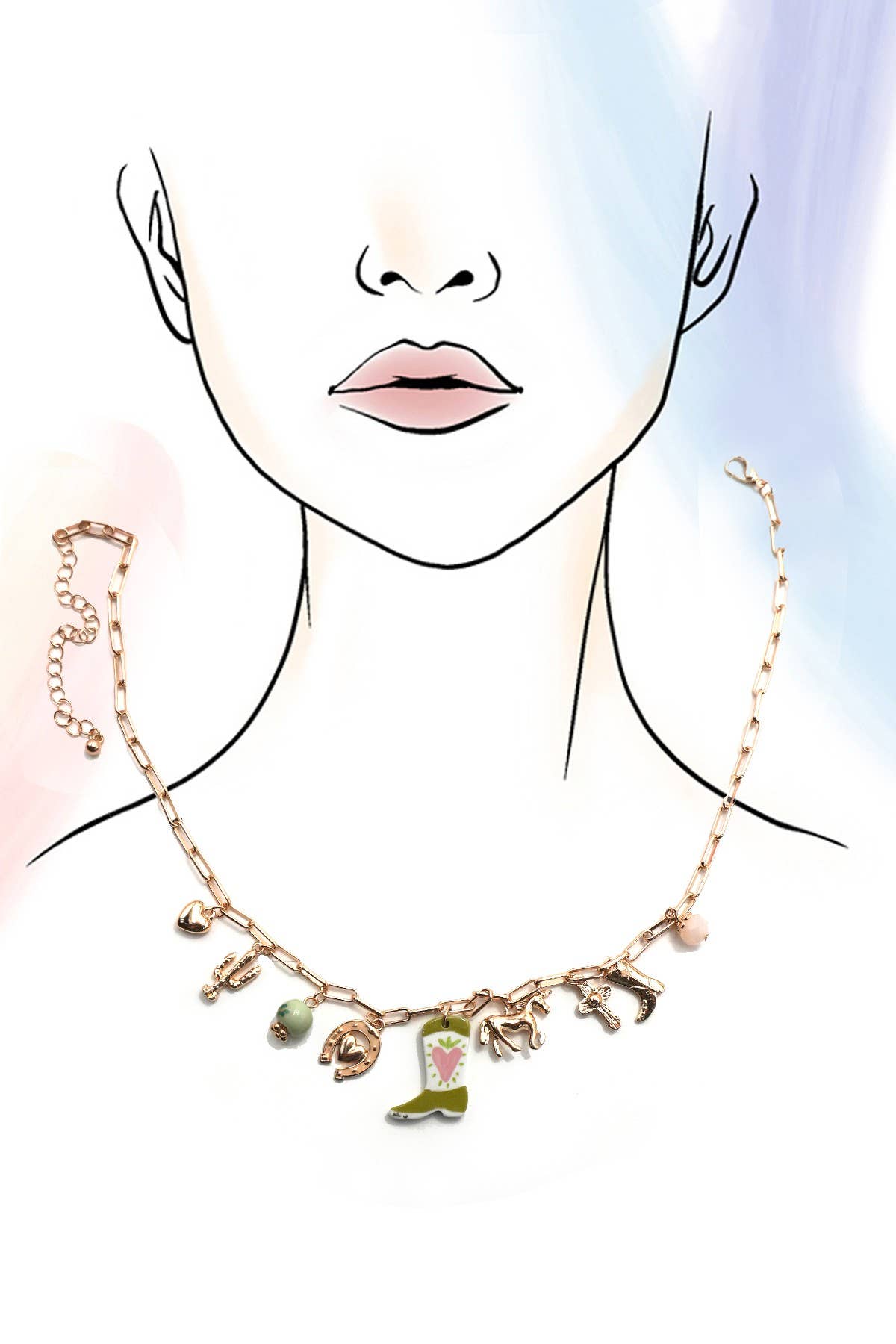 Western Boot & Horse Gold Charm Necklace - Lavender Hills BeautyJosslyn by Wall to Wall80N91803