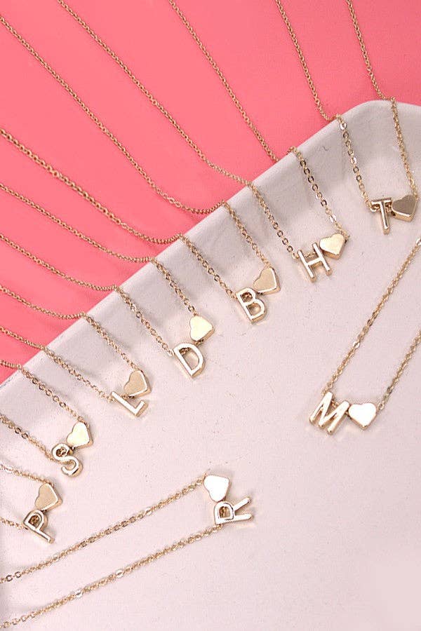Monogram Initial with Heart Charm Brass Necklace - Lavender Hills BeautyJOSSLYN by wall to wall80N150-P