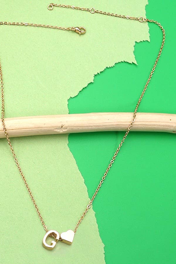 Monogram Initial with Heart Charm Brass Necklace - Lavender Hills BeautyJOSSLYN by wall to wall80N150-G