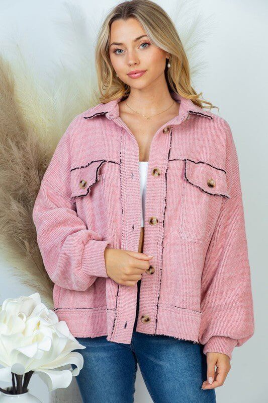 Cozy Chenille Shacket - Lavender Hills BeautyWhite Birch