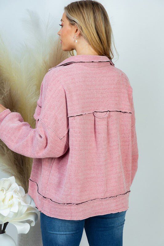 Cozy Chenille Shacket - Lavender Hills BeautyWhite Birch