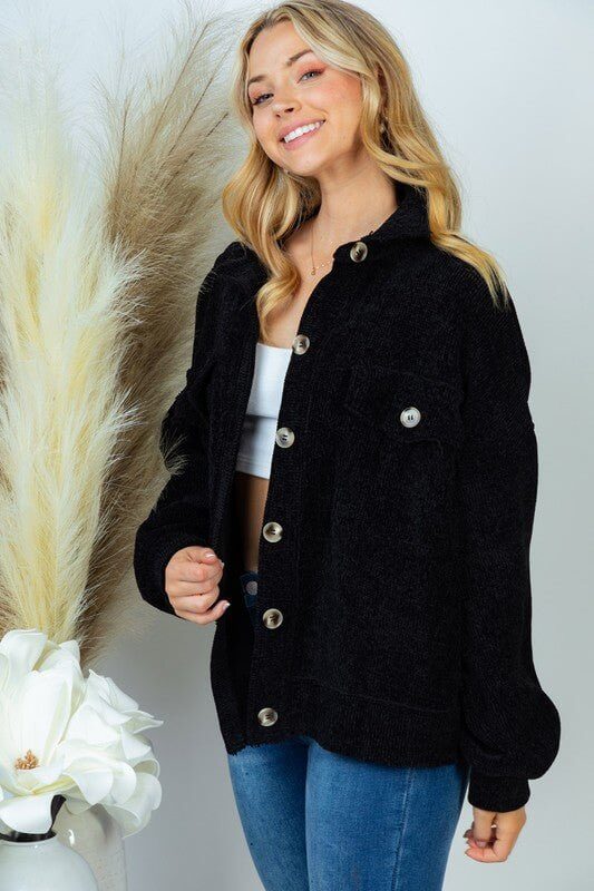 Cozy Chenille Shacket - Lavender Hills BeautyWhite Birch