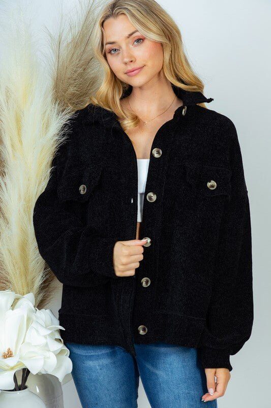 Cozy Chenille Shacket - Lavender Hills BeautyWhite Birch