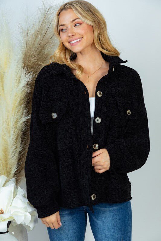 Cozy Chenille Shacket - Lavender Hills BeautyWhite Birch