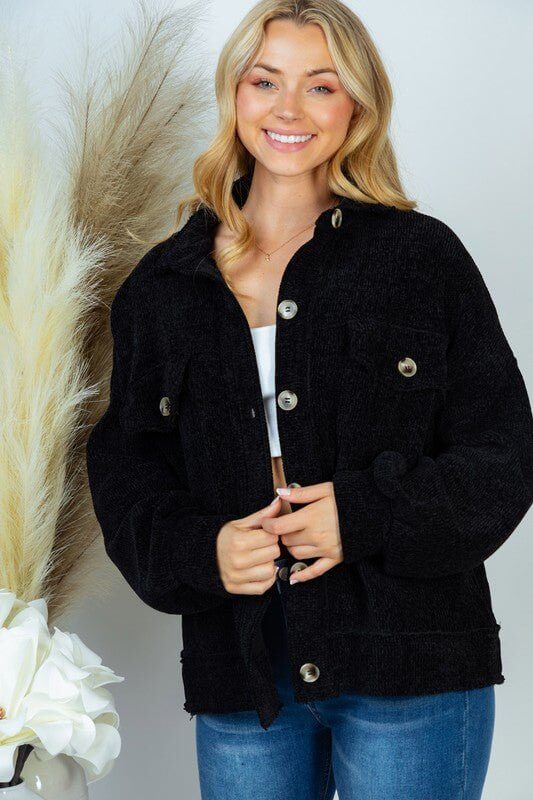 Cozy Chenille Shacket - Lavender Hills BeautyWhite Birch