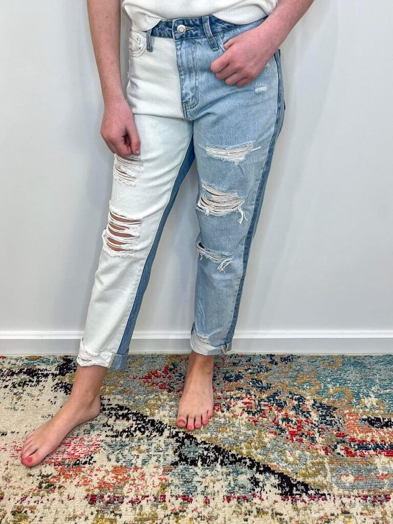 Emma Distressed Color Block Mom Jeans - Lavender Hills BeautyVervet by Flying MonkeyV2794-25