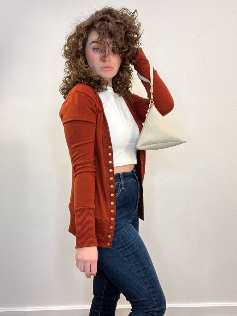 Snap Button Long Sleeve Cardigan - Lavender Hills BeautyZenanaHW-2039XBA