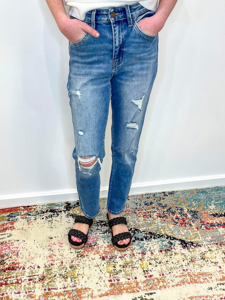 Erika Distressed Crop Mom Jeans - Lavender Hills BeautyVervet by Flying MonkeyT5341-25