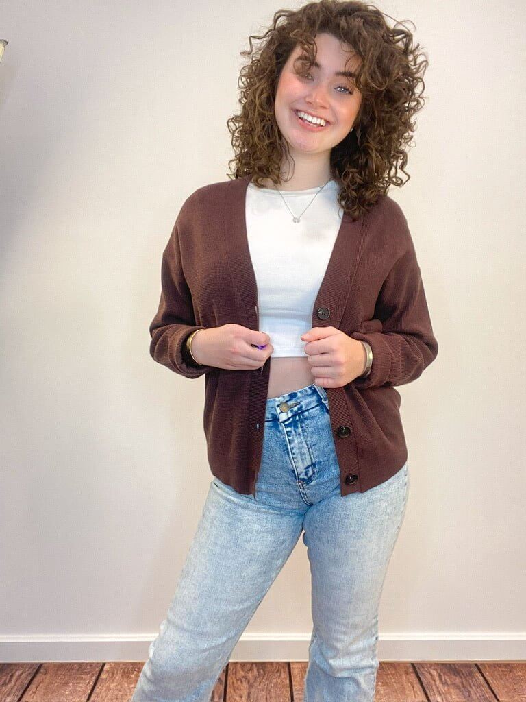Button Cardigan Sweater - Mahogany - Lavender Hills BeautyZenana