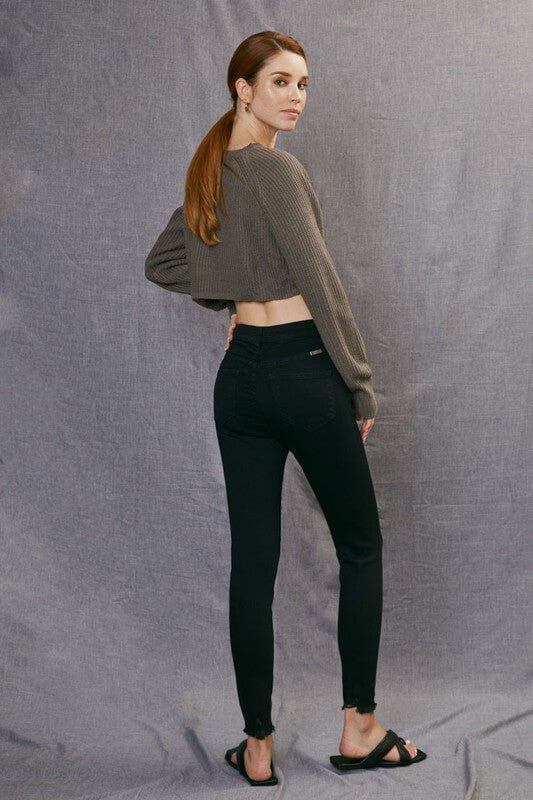 Midnight Black Button Fly Skinny Jeans by Kan Can - Lavender Hills BeautyKan Can USAKC7273BK