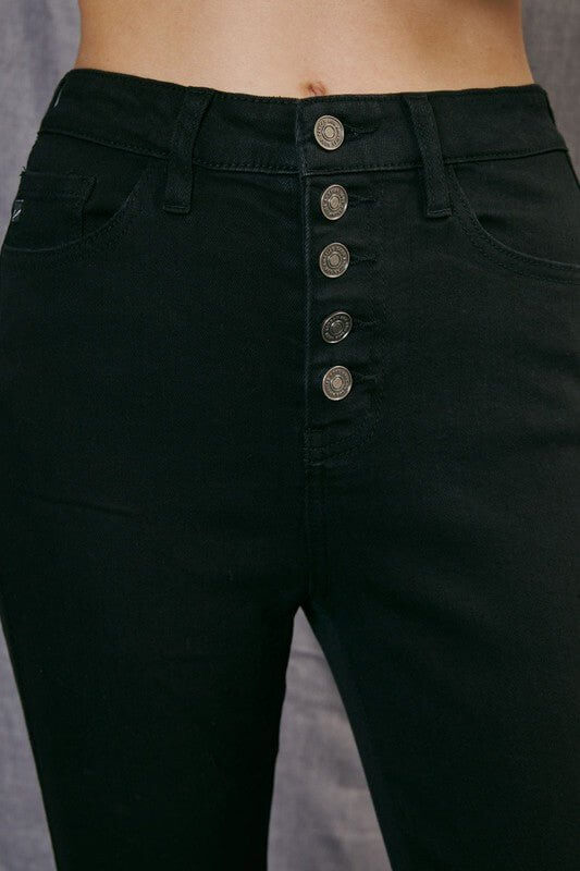 Midnight Black Button Fly Skinny Jeans by Kan Can - Lavender Hills BeautyKan Can USAKC7273BK