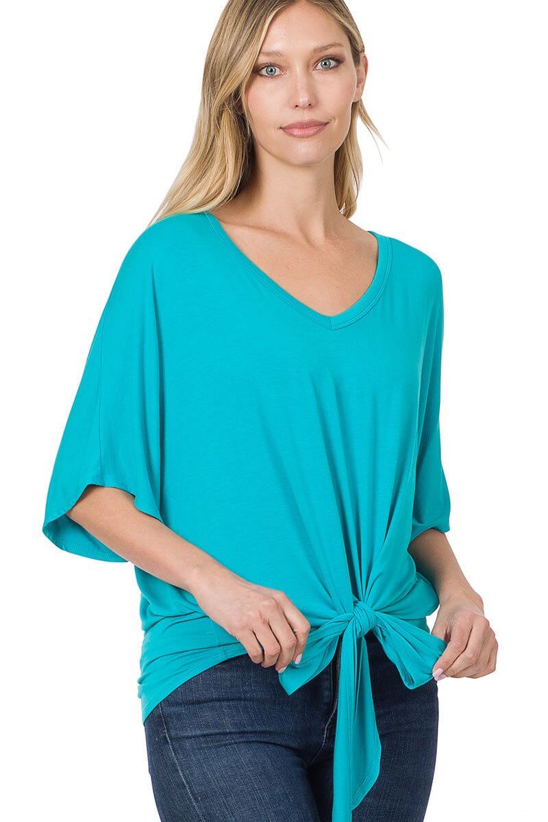 V-Neck Front Tie Top - Ice Blue - Lavender Hills BeautyZenanaAT-5537AB