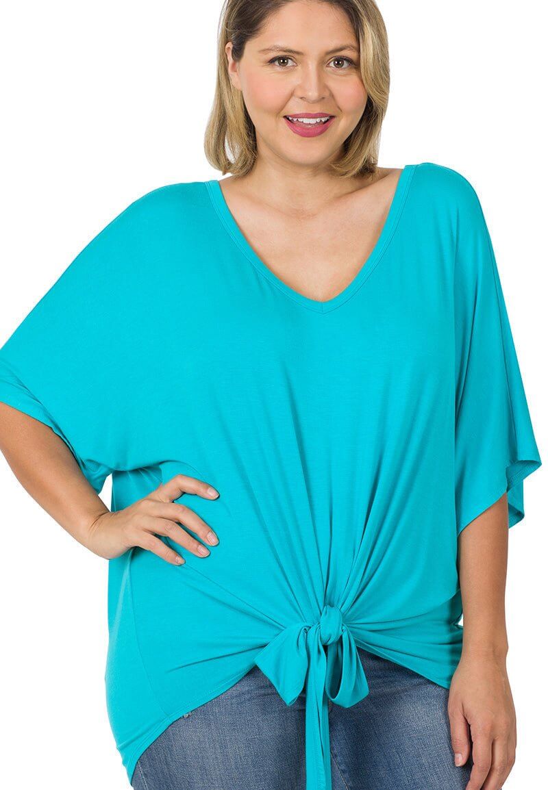 V-Neck Front Tie Top - Ice Blue - Lavender Hills BeautyZenanaAT-5537AB
