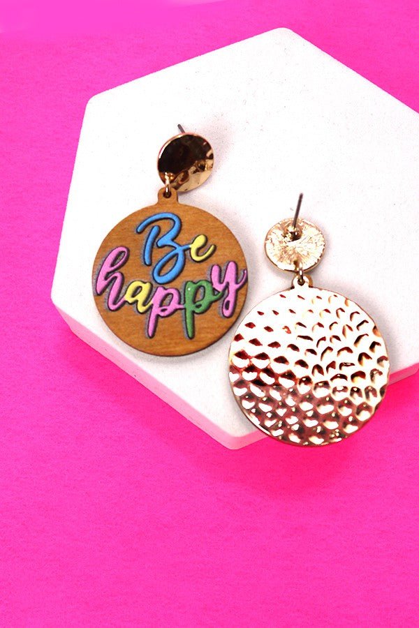 Be Happy Gold & Wood Earrings - Lavender Hills BeautyLavender Hills Beauty80E623