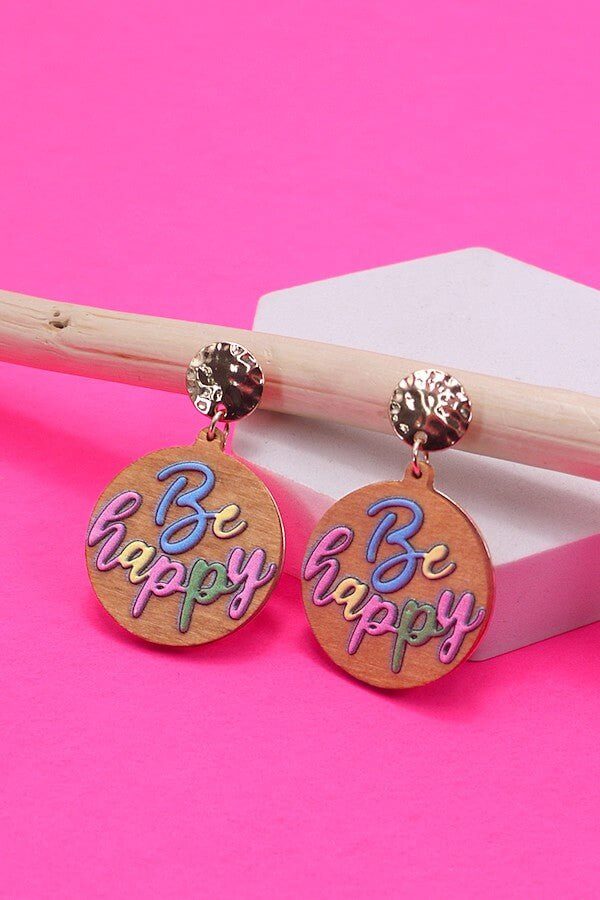 Be Happy Gold & Wood Earrings - Lavender Hills BeautyLavender Hills Beauty80E623