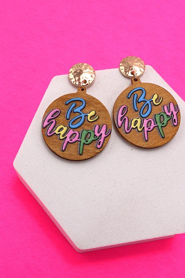 Be Happy Gold & Wood Earrings - Lavender Hills BeautyLavender Hills Beauty80E623