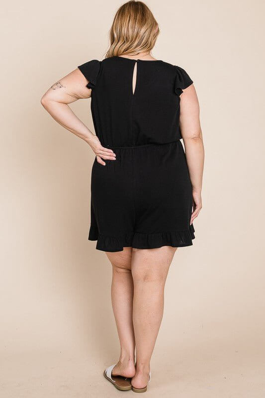 Black French Terry Ruffle Sleeve Romper Lounger - Lavender Hills BeautyEmerald Collection