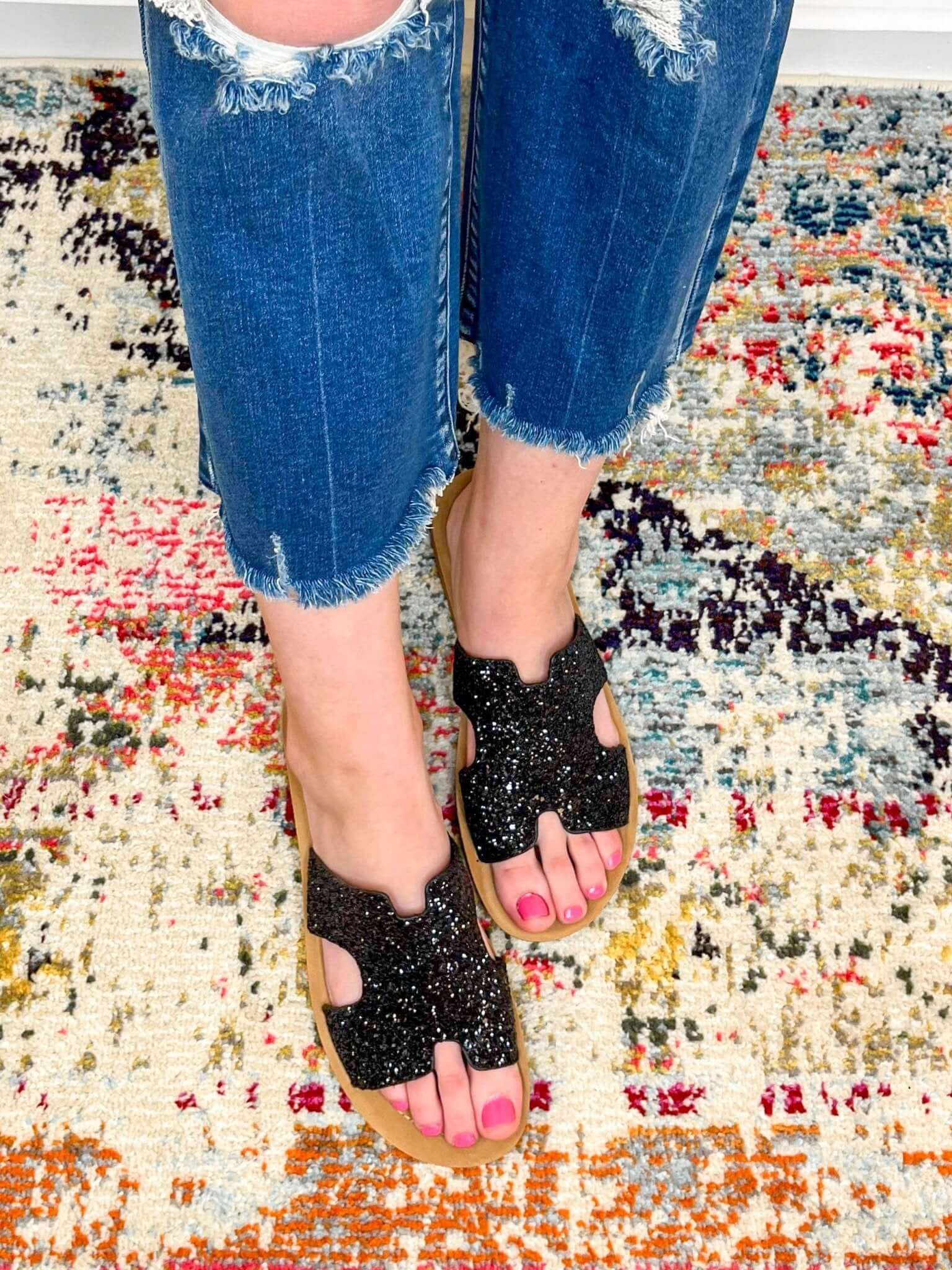 Bogalusa Slide Sandal - Black Chunky Glitter - Lavender Hills BeautyCorkys Footwear41-5114-BCGL-6