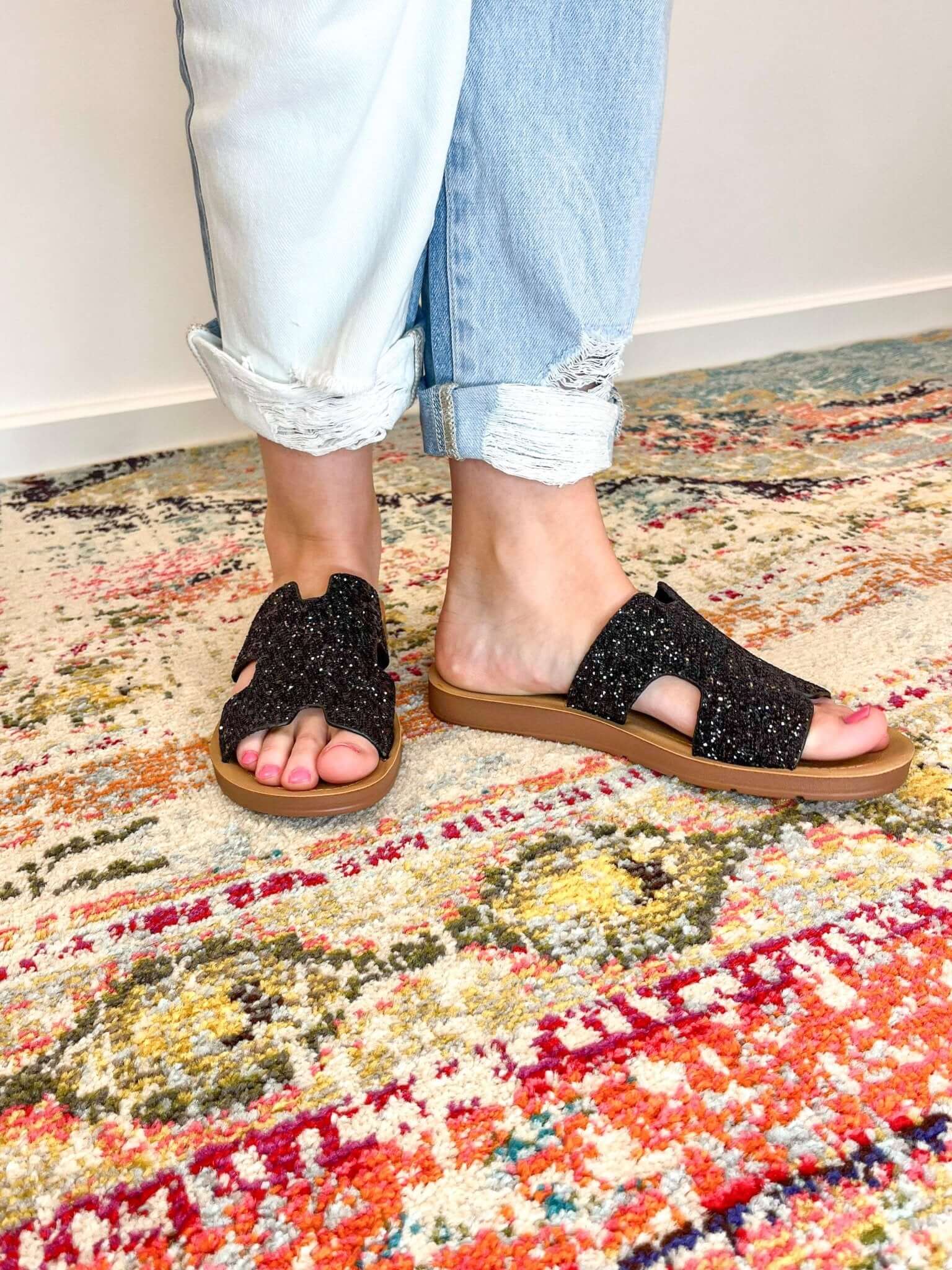 Bogalusa Slide Sandal - Black Chunky Glitter - Lavender Hills BeautyCorkys Footwear41-5114-BCGL-6