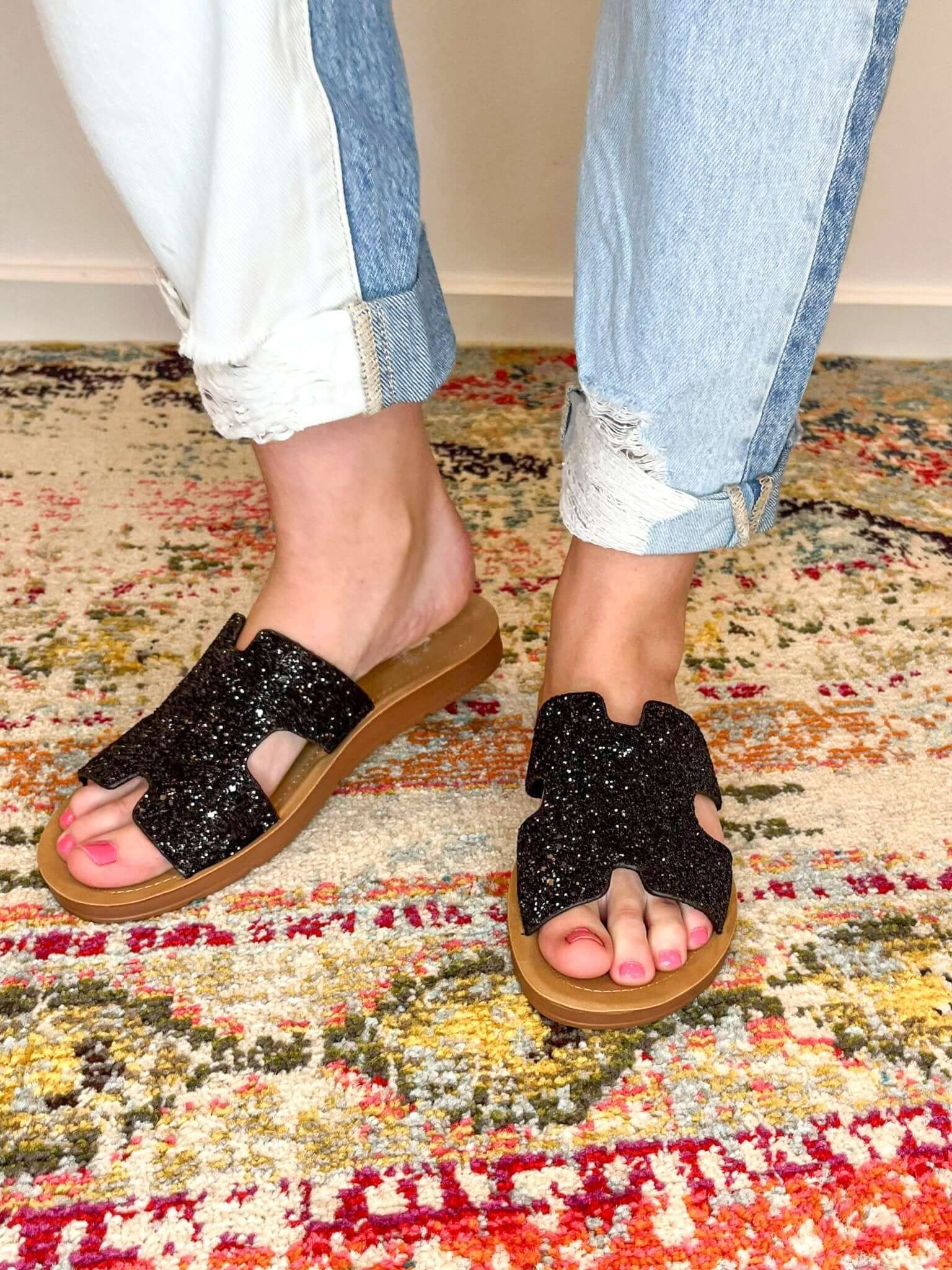 Bogalusa Slide Sandal - Black Chunky Glitter - Lavender Hills BeautyCorkys Footwear41-5114-BCGL-6
