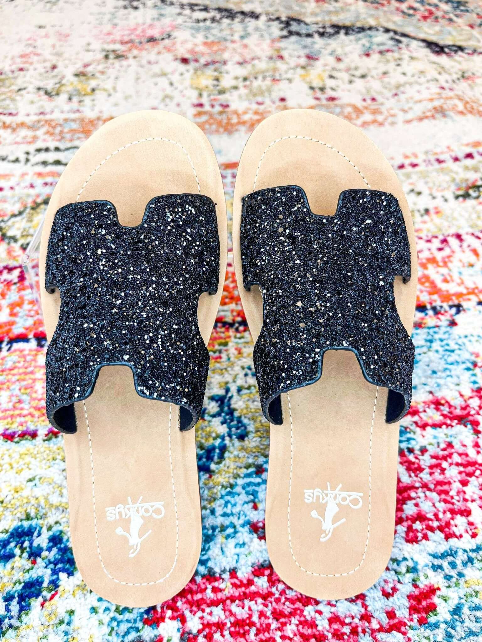 Bogalusa Slide Sandal - Black Chunky Glitter - Lavender Hills BeautyCorkys Footwear41-5114-BCGL-6