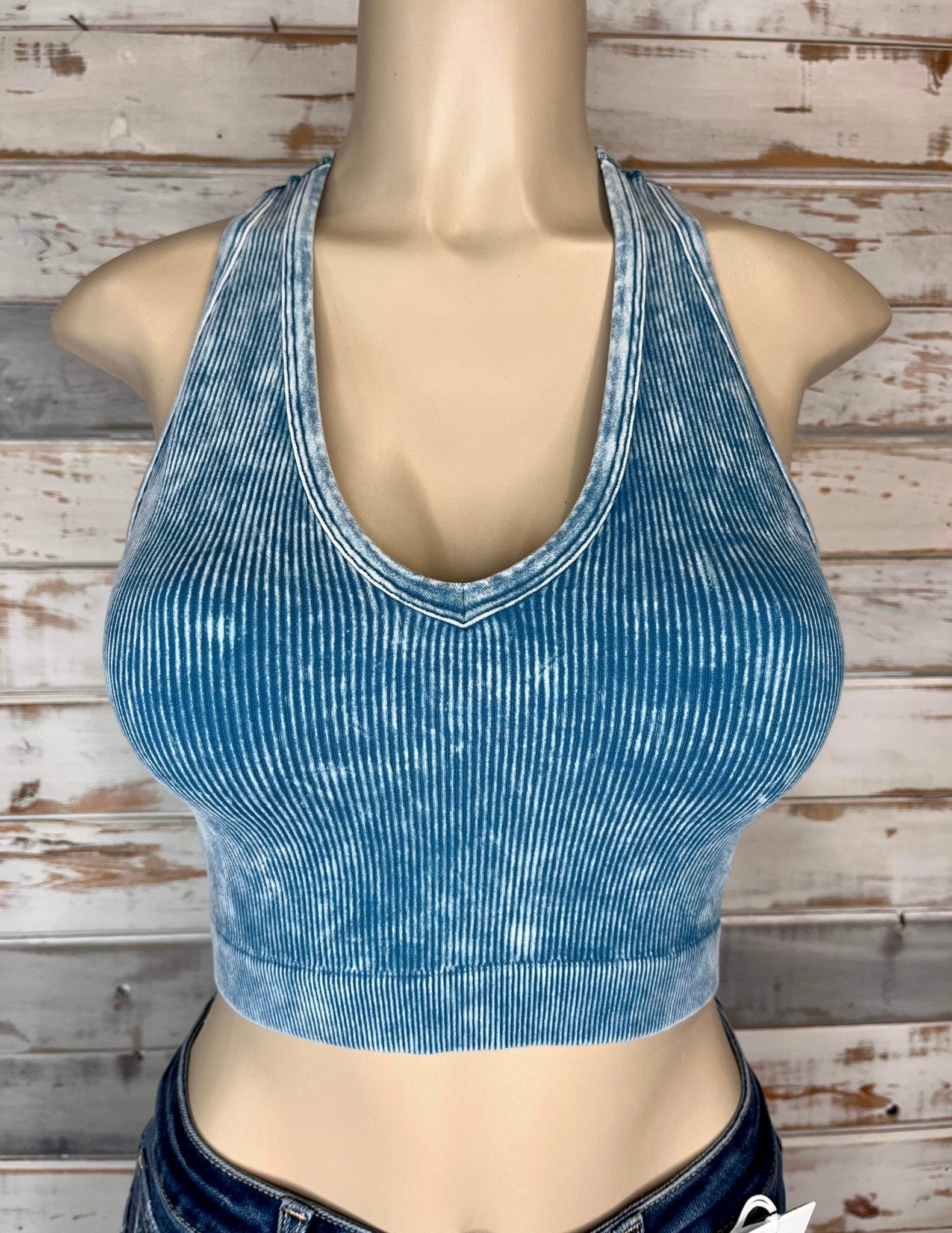 Bombshell Plus V-Neck Racerback Brami Cropped Tank Top - Teal - Lavender Hills BeautyZenana