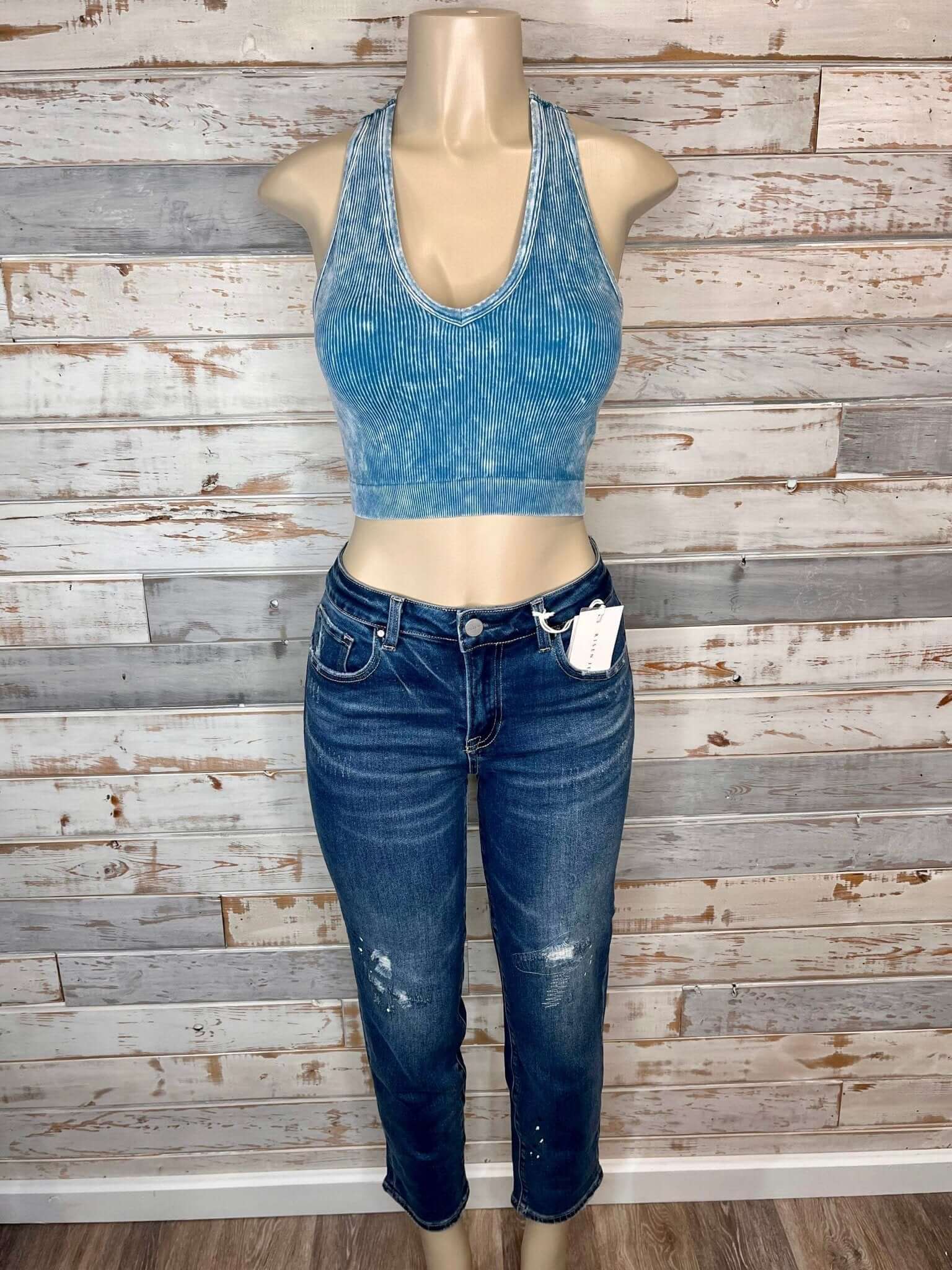 Bombshell Plus V-Neck Racerback Brami Cropped Tank Top - Teal - Lavender Hills BeautyZenana