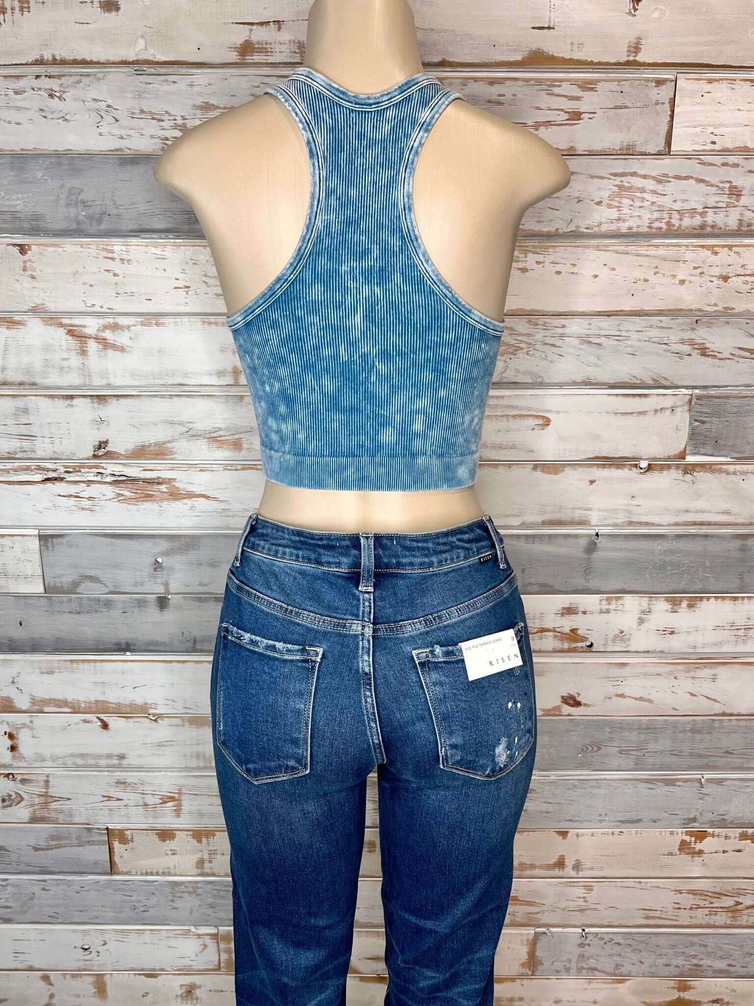 Bombshell Plus V-Neck Racerback Brami Cropped Tank Top - Teal - Lavender Hills BeautyZenana