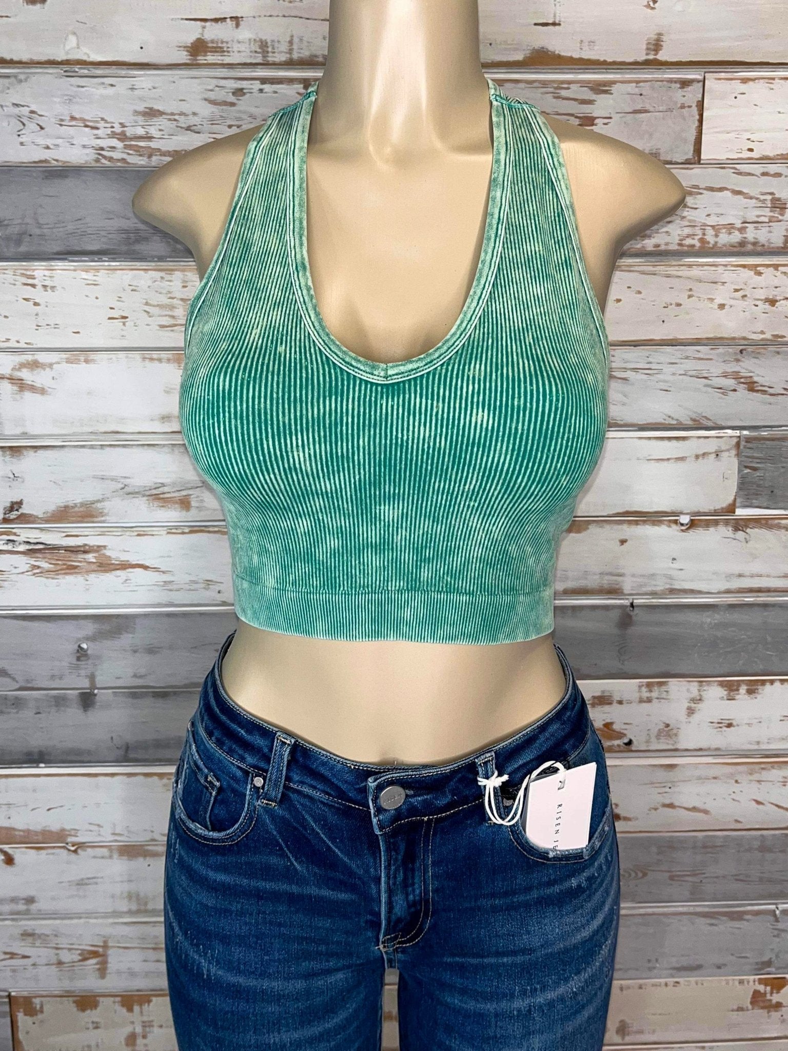 Bombshell Plus V-Neck Racerback Brami Cropped Tank Top - Green - Lavender Hills BeautyZenana