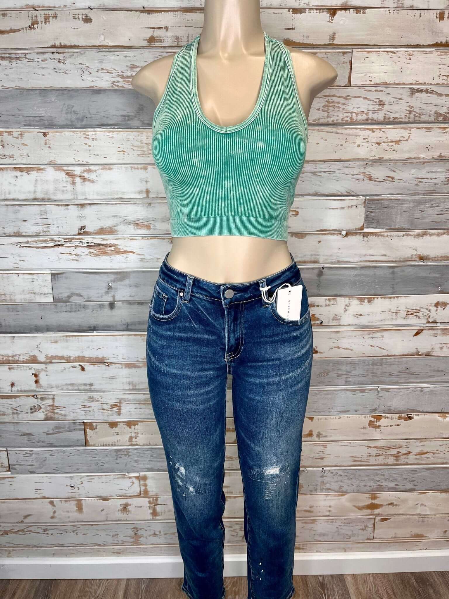 Bombshell Plus V-Neck Racerback Brami Cropped Tank Top - Green - Lavender Hills BeautyZenana
