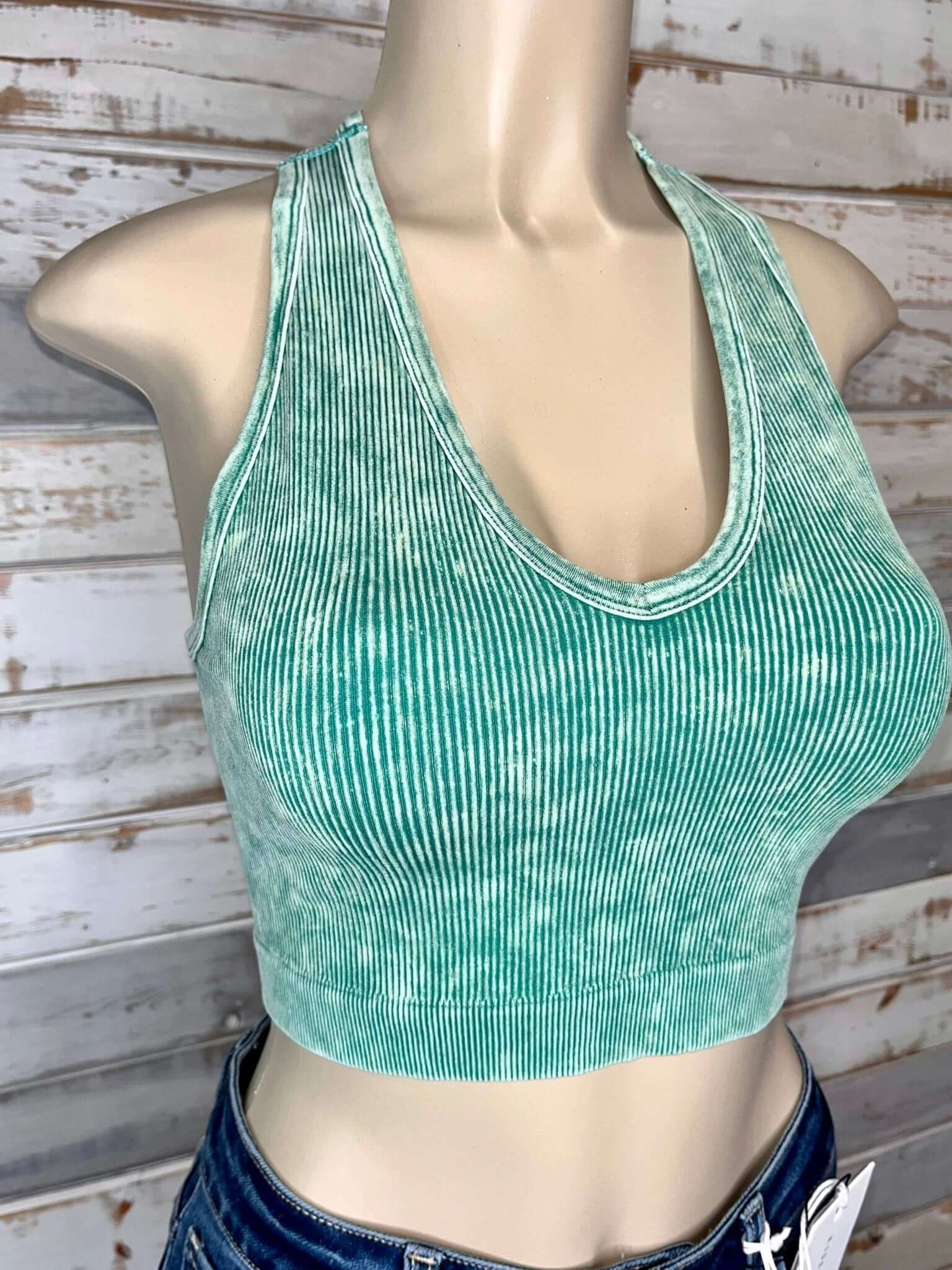 Bombshell Plus V-Neck Racerback Brami Cropped Tank Top - Green - Lavender Hills BeautyZenana