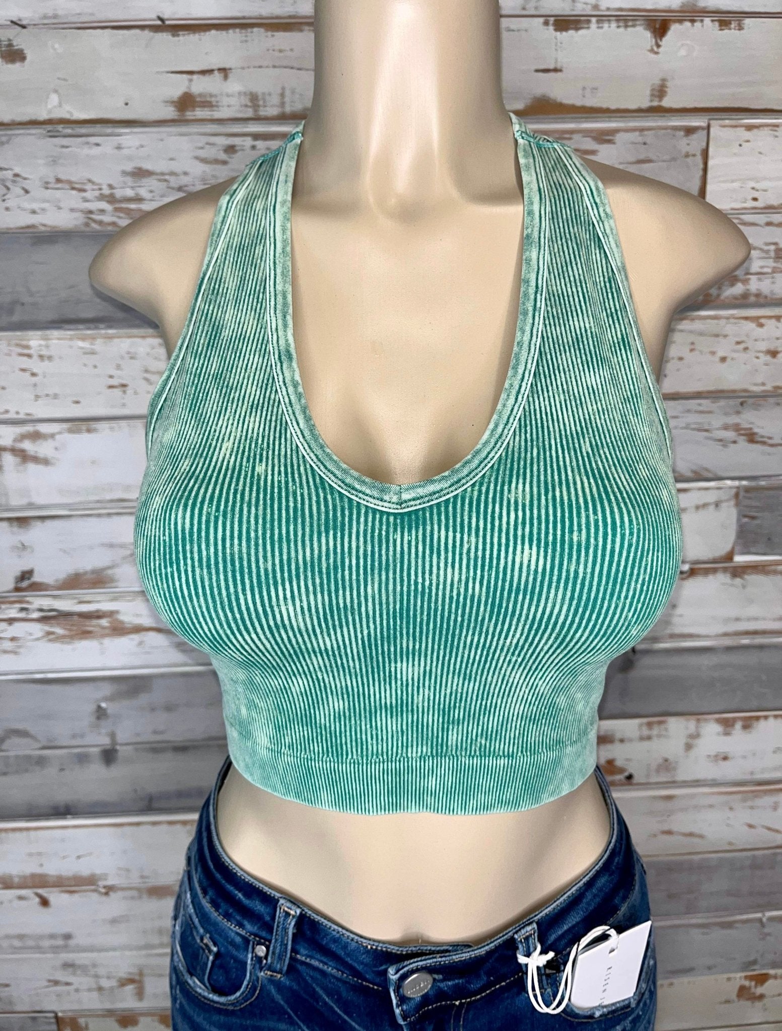 Bombshell Plus V-Neck Racerback Brami Cropped Tank Top - Green - Lavender Hills BeautyZenana