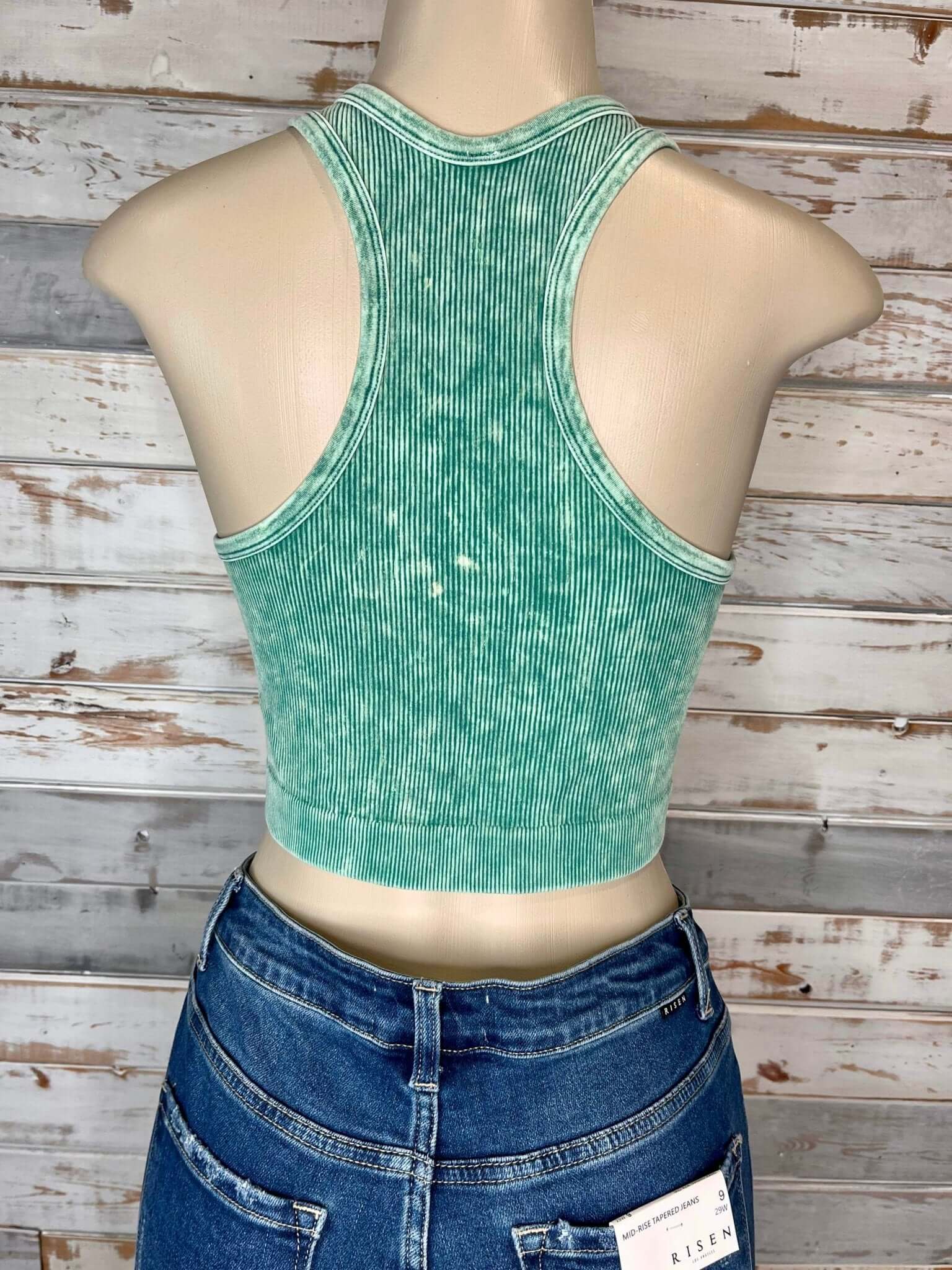 Bombshell Plus V-Neck Racerback Brami Cropped Tank Top - Green - Lavender Hills BeautyZenana