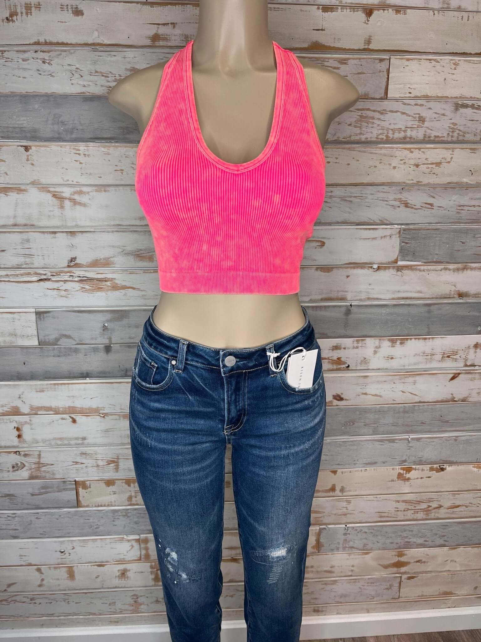 Bombshell Plus V-Neck Racerback Brami Cropped Tank Top - Coral Fuchsia - Lavender Hills BeautyZenana