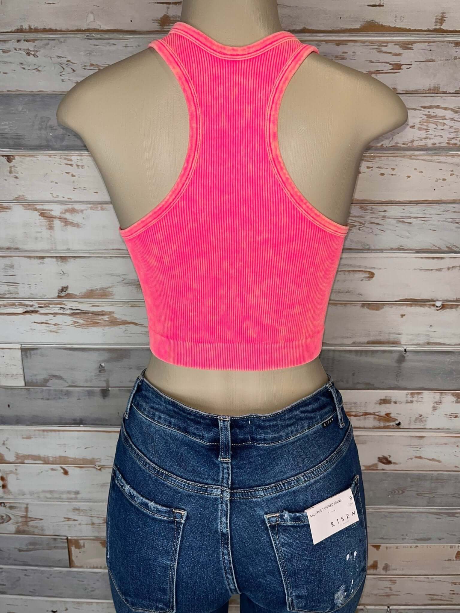 Bombshell Plus V-Neck Racerback Brami Cropped Tank Top - Coral Fuchsia - Lavender Hills BeautyZenana