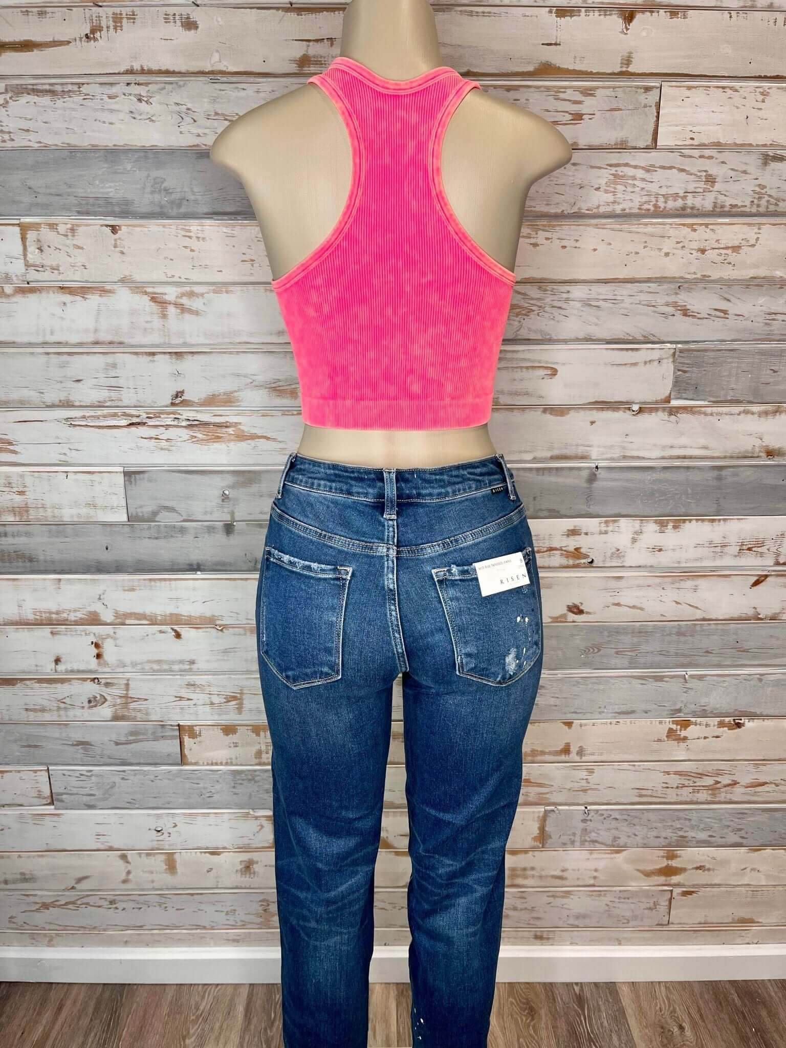 Bombshell Plus V-Neck Racerback Brami Cropped Tank Top - Coral Fuchsia - Lavender Hills BeautyZenana