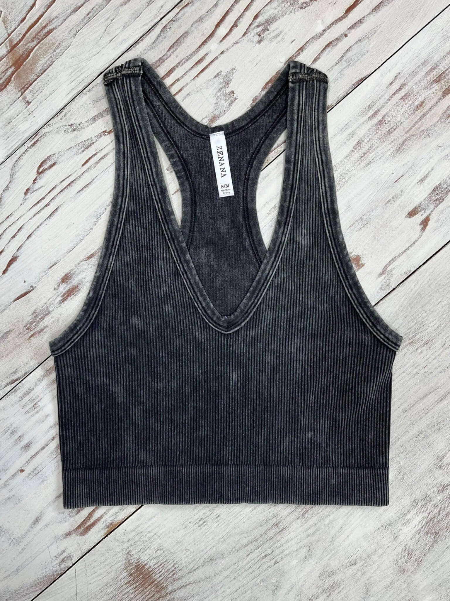 Bombshell V-Neck Racerback Brami Cropped Tank Top - Ash Grey - Lavender Hills BeautyZenana