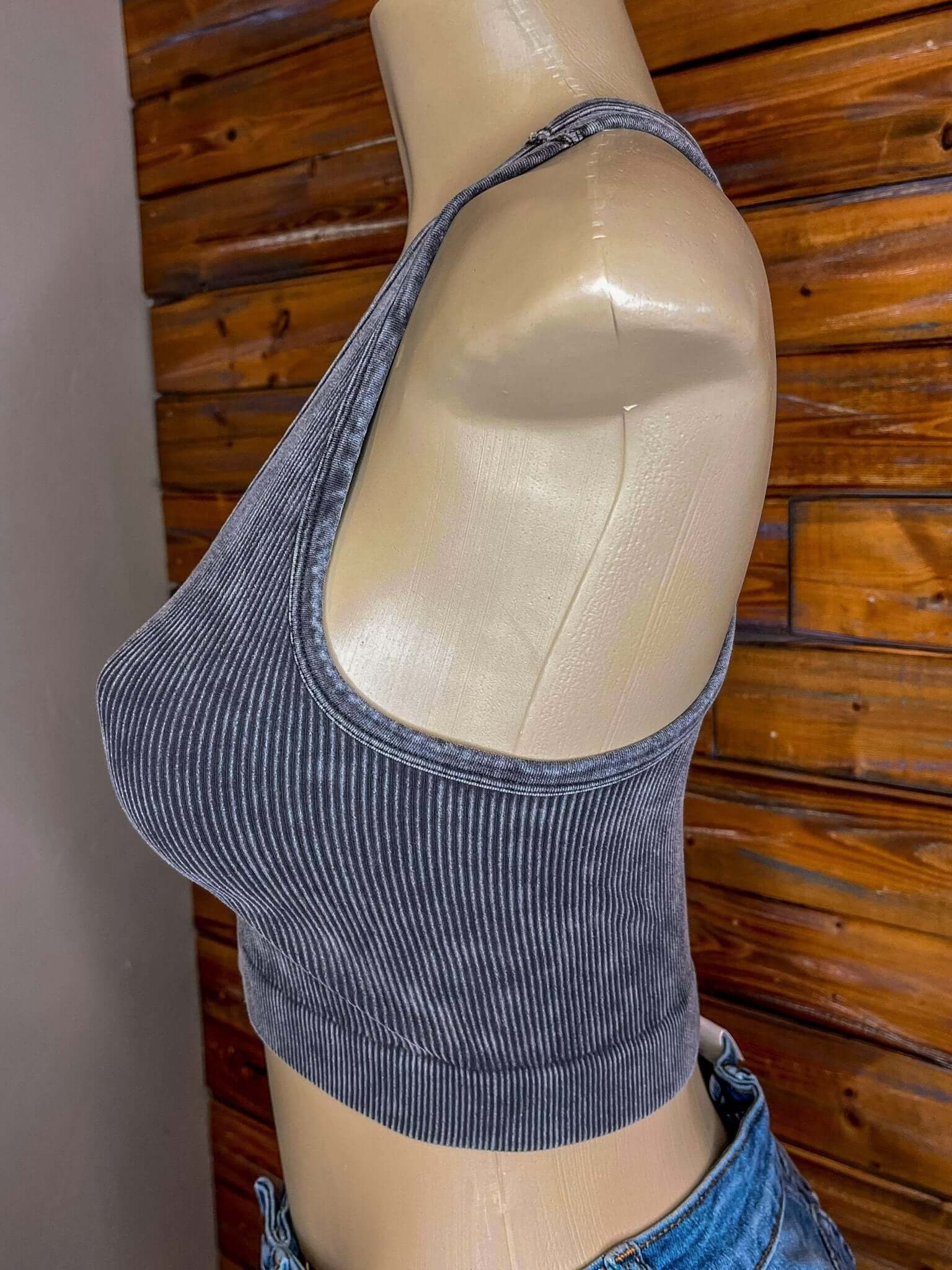Bombshell V-Neck Racerback Brami Cropped Tank Top - Ash Grey - Lavender Hills BeautyZenana