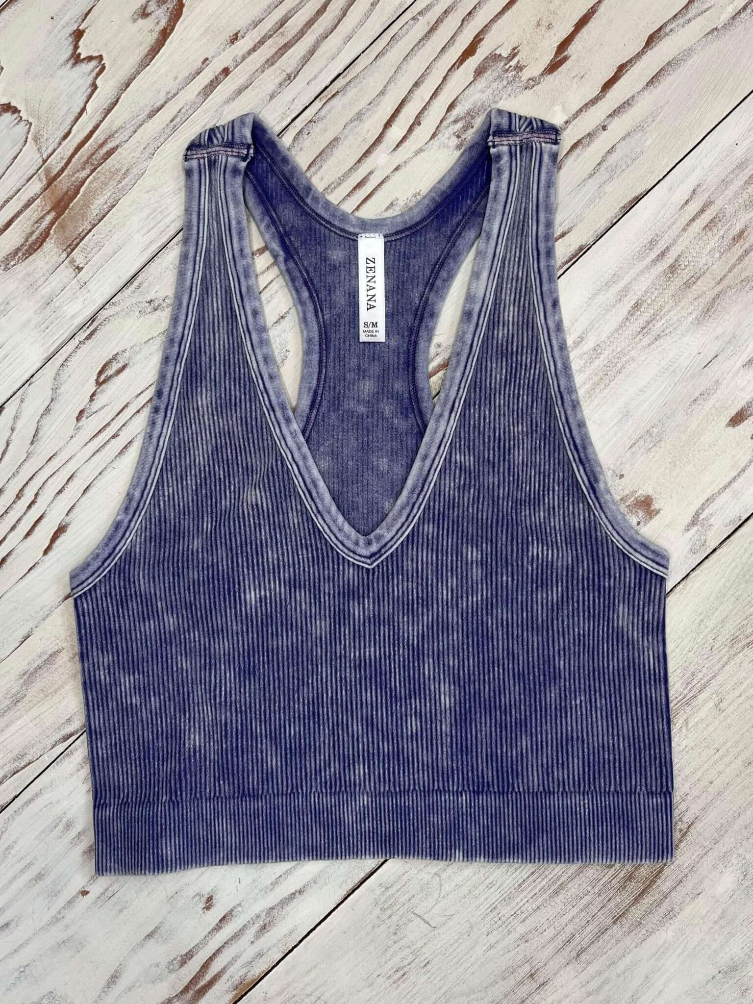 Bombshell V-Neck Racerback Brami Cropped Tank Top - Blueberry - Lavender Hills BeautyZenana