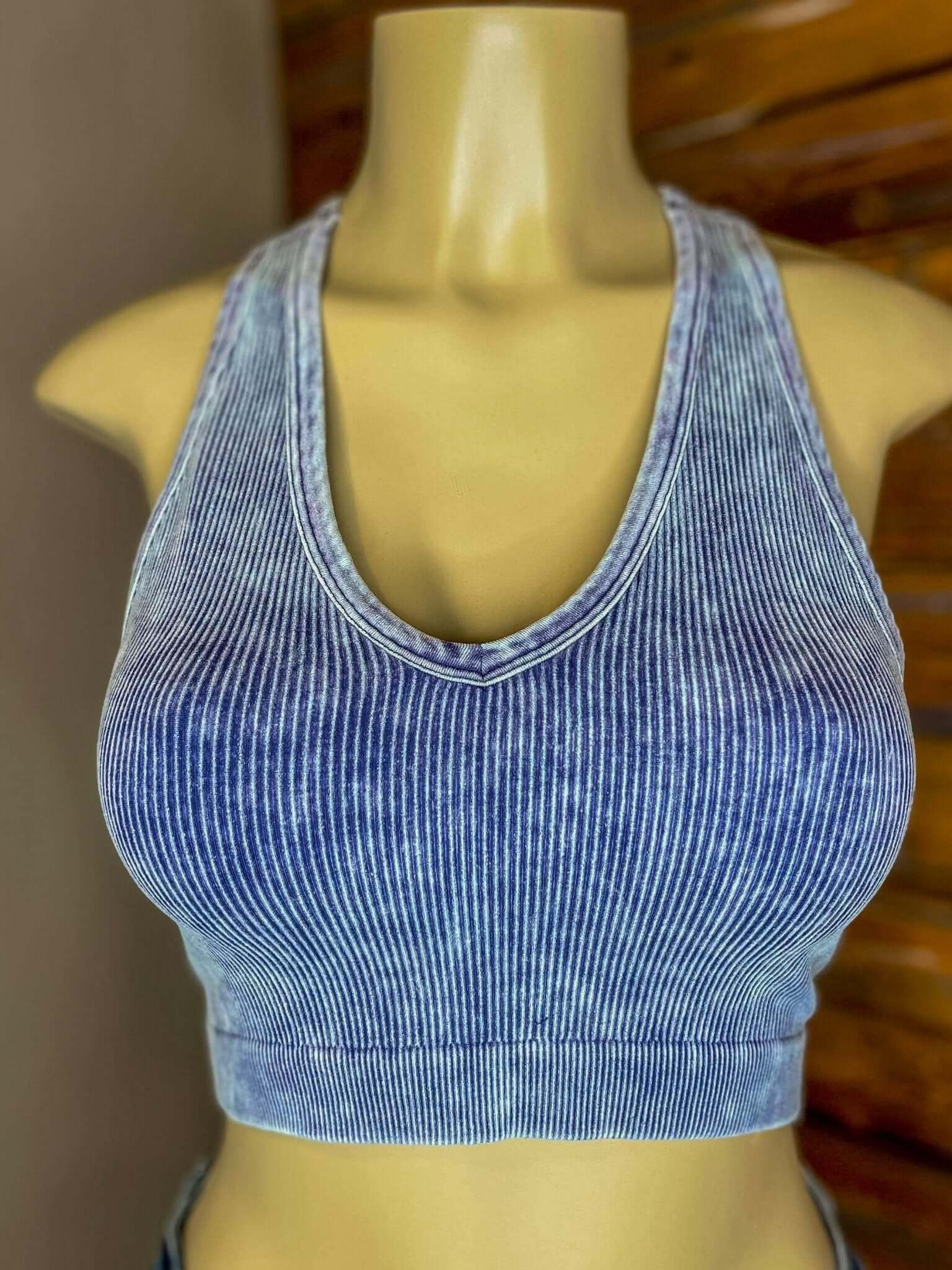 Bombshell V-Neck Racerback Brami Cropped Tank Top - Blueberry - Lavender Hills BeautyZenana