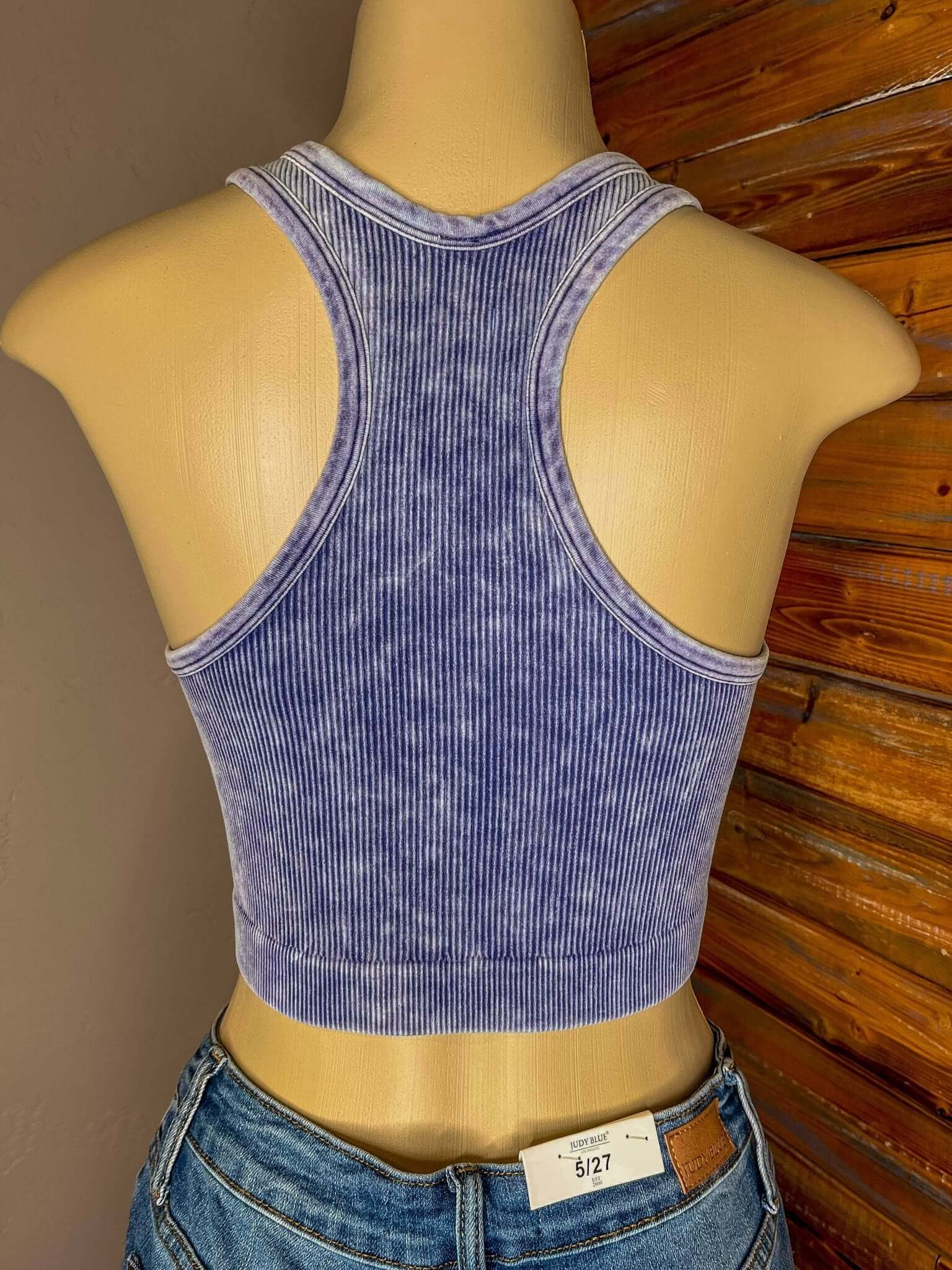 Bombshell V-Neck Racerback Brami Cropped Tank Top - Blueberry - Lavender Hills BeautyZenana