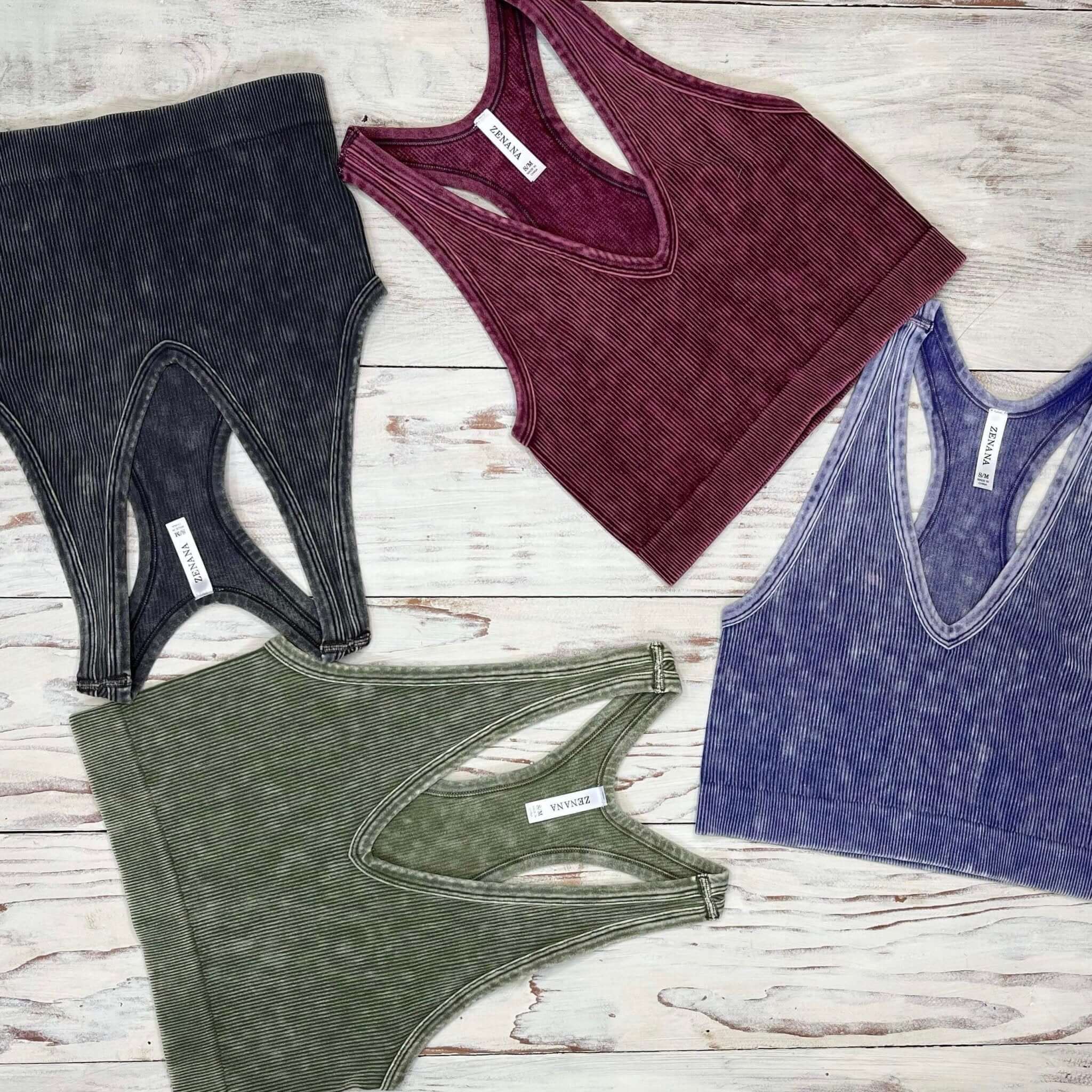 Bombshell V-Neck Racerback Brami Cropped Tank Top - Olive - Lavender Hills BeautyZenana