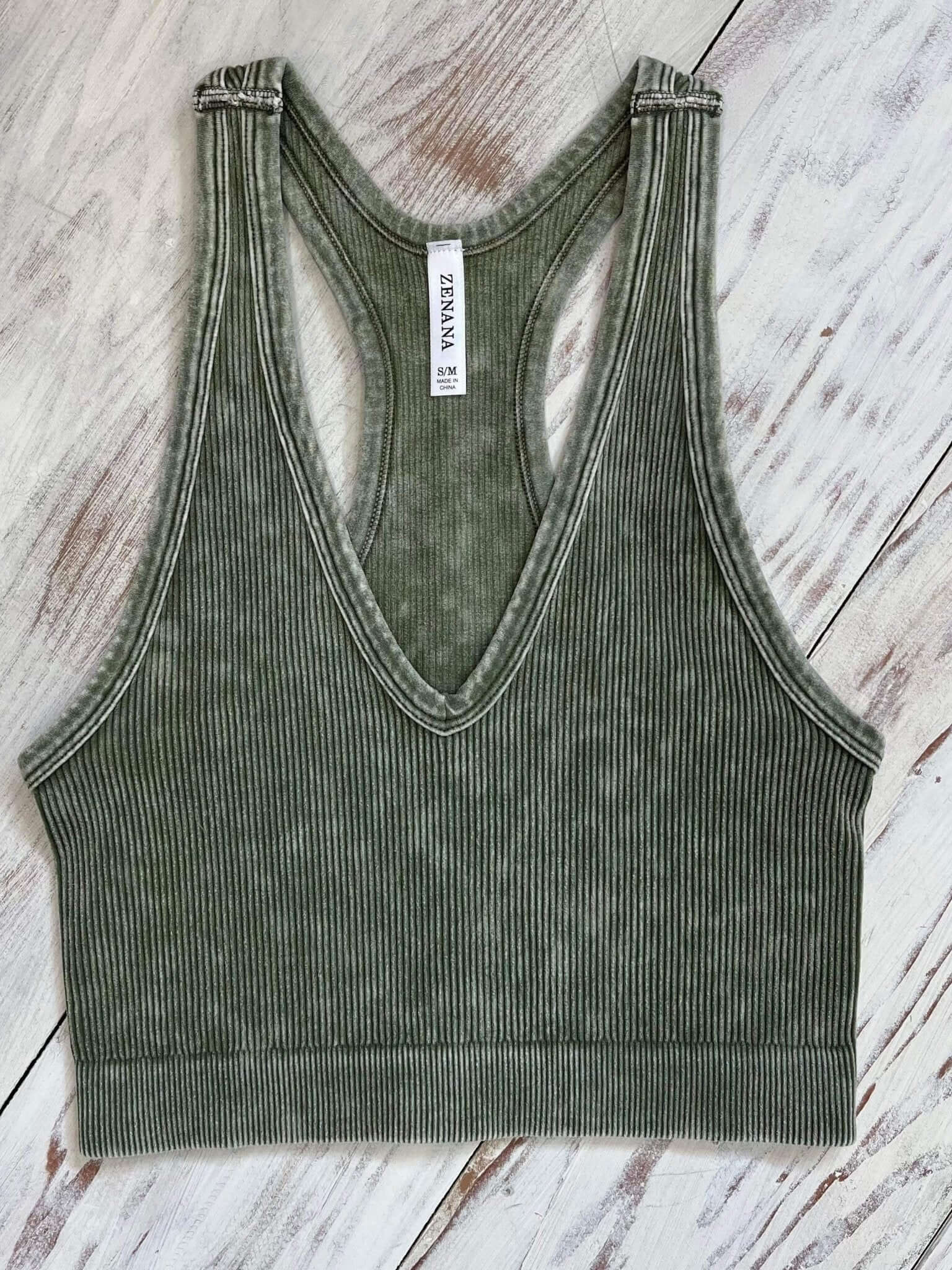Bombshell V-Neck Racerback Brami Cropped Tank Top - Olive - Lavender Hills BeautyZenana