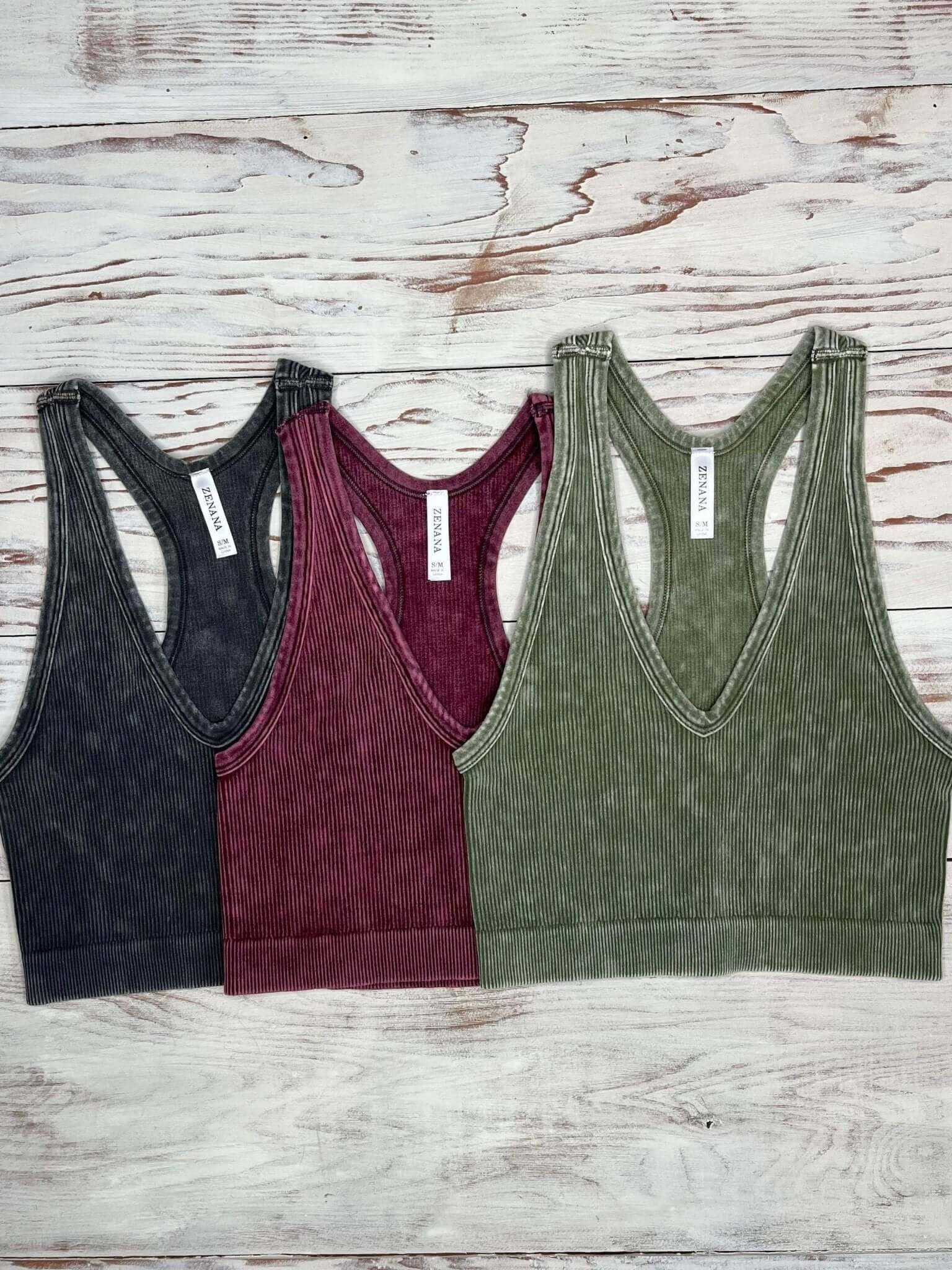 Bombshell V-Neck Racerback Brami Cropped Tank Top - Olive - Lavender Hills BeautyZenana