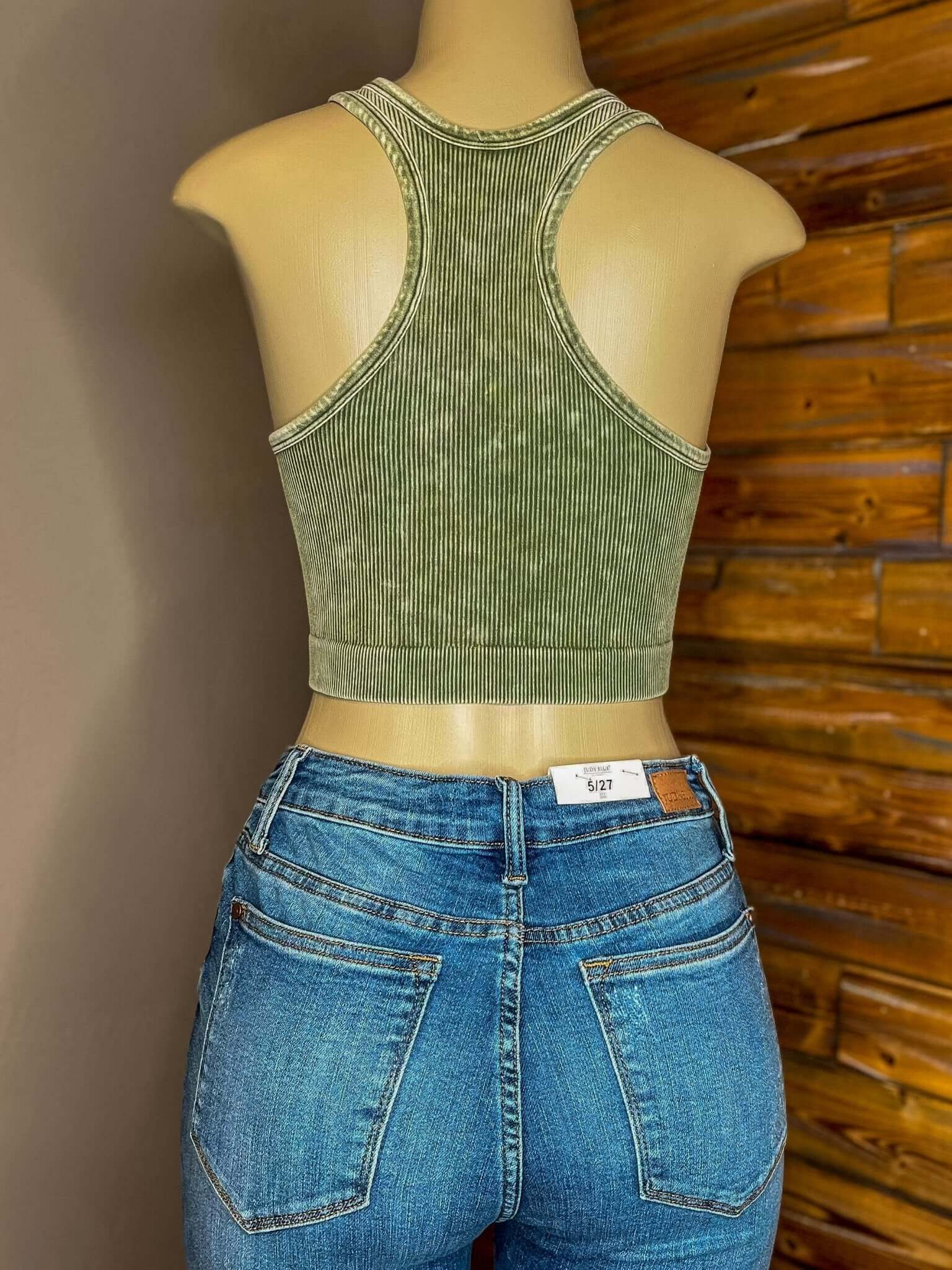 Bombshell V-Neck Racerback Brami Cropped Tank Top - Olive - Lavender Hills BeautyZenana