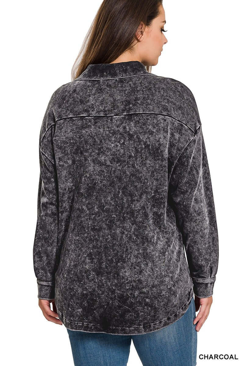 Mineral Washed Plus Shacket - Charcoal - Lavender Hills BeautyZenanaCJW-3215XG3